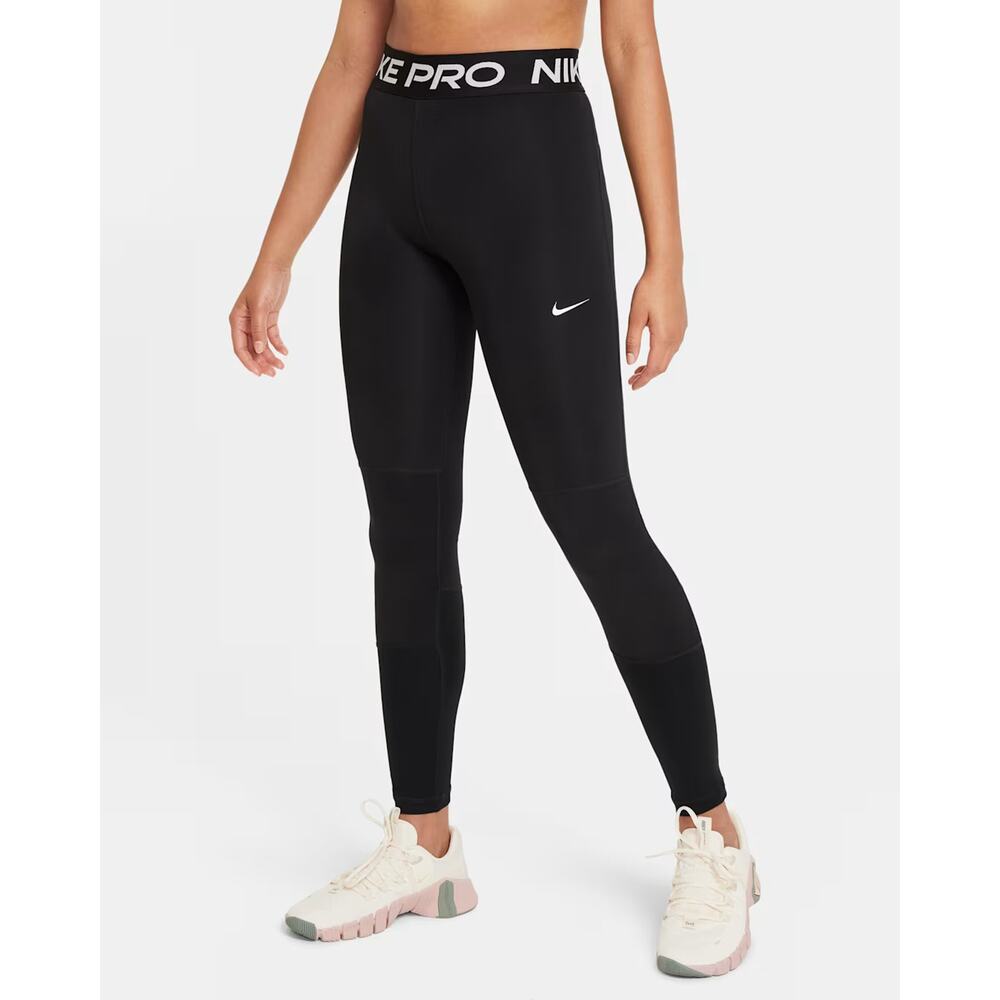 Nike Kids Pro Training Leggings L Black Mid Rise Full Length Athletic